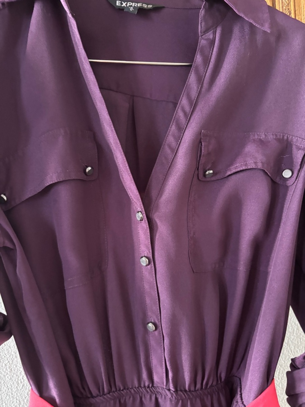 Express Plum Shirt Dress with Pink Sash - Picture 4 of 7